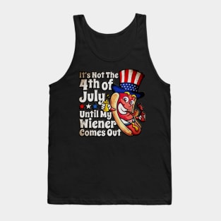 Mens Funny 4th of July Hot Dog Wiener Comes Out Adult Humor Gift Tank Top